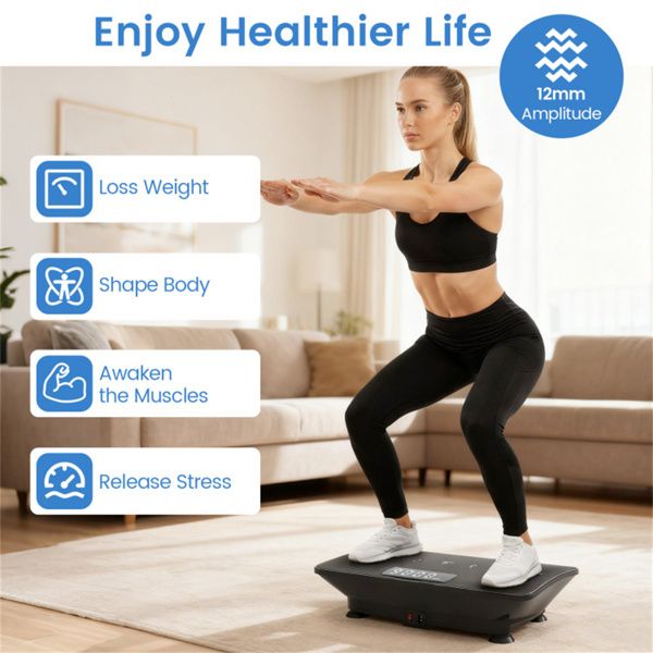 Black Full Body Vibration Plate Exercise Machine, 10 Adjustable Speed Levels with Remote Control & Music Function, 440LBS Weight Capacity