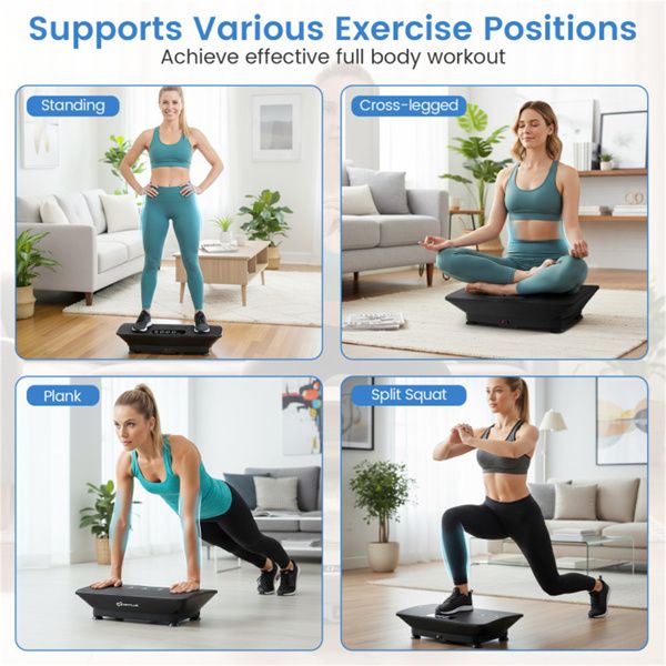 Black Full Body Vibration Plate Exercise Machine, 10 Adjustable Speed Levels with Remote Control & Music Function, 440LBS Weight Capacity
