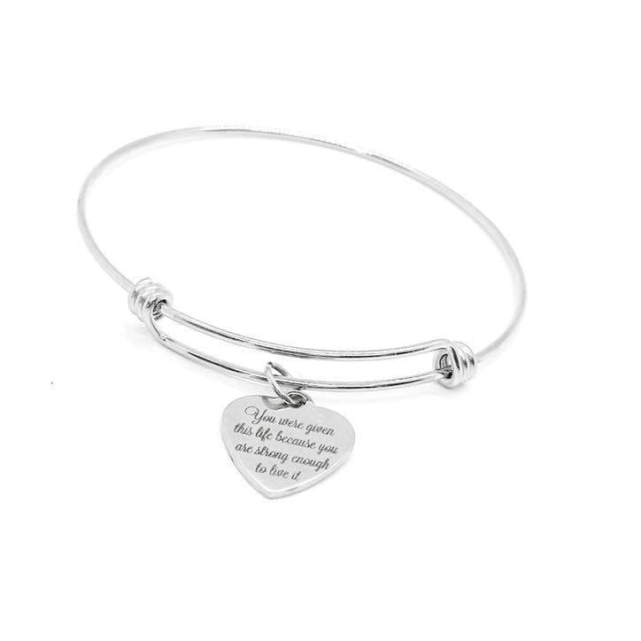 Inspirational Heart Charm Bracelet Stainless Steel Bangle Motivational Jewelry Gift For Her Encouragement Quote